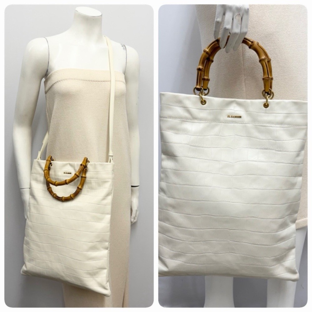 Jil Sander Leather Crocodile Effect Bamboo Shopper Tote Shoulder Bag $3,850.00